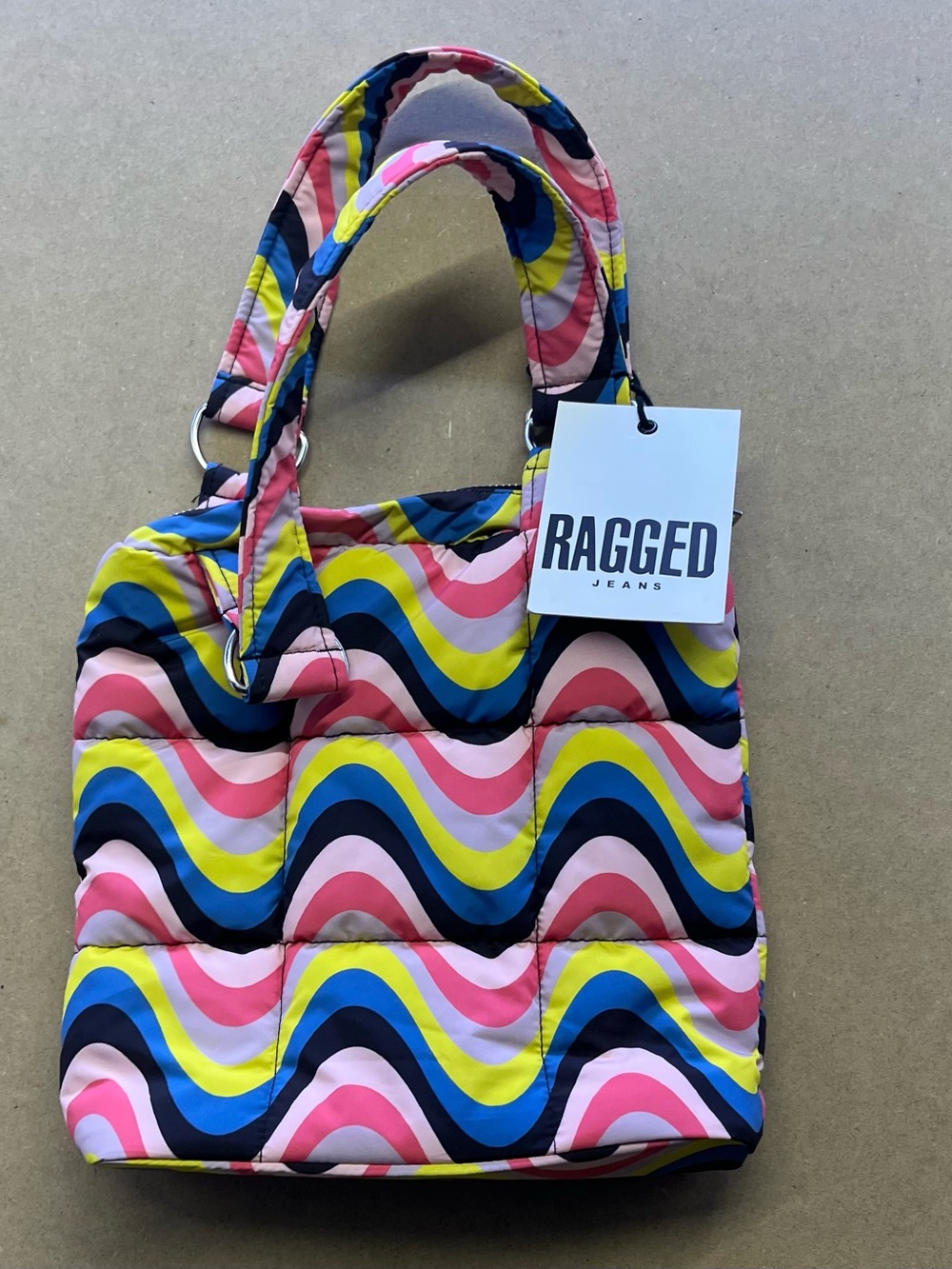 NWT Ragged Priest Wannabe Multicolor Wave-Print Quilted Tote Bag